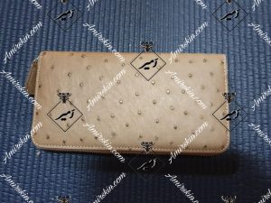 کیف پول چرم شترمرغ کرمی