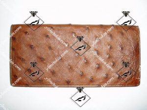 کیف پول چرم شترمرغ قهوه ای