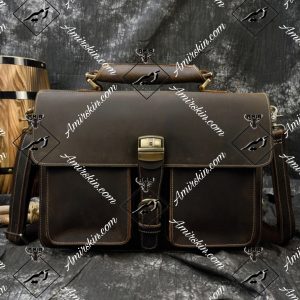 کیف چرم اداری قفل دار قهوه ای