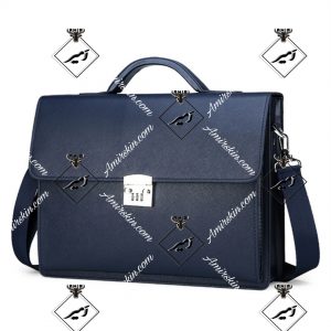 کیف چرم قفل دار سرمه ای