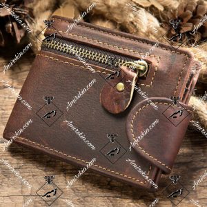 کیف پول چرم قهوه ای زیپ دار