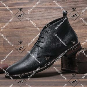 بوت چرم گاوی سیاه بنددار