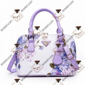 کیف چرم سفید و بنفش گل گلی