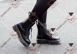 بوت چرم مشکی بنددار