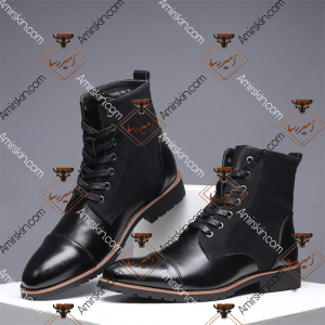 بوت چرم مشکی مردانه