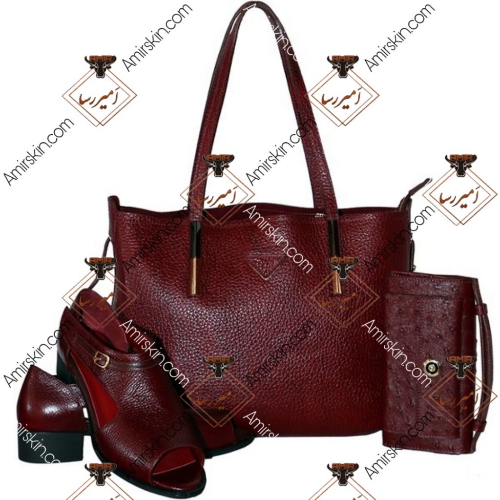 ست کیف و کفش چرم زرشکی 